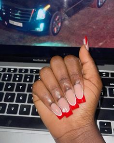 Red Bottom French Tip Nails, Red French Tip Nails, Colored French Tips, Wedding Cake Navy, Short Square Acrylic Nails, Acrylic Painting Tips, Red Nail Designs, Short Acrylic, Tip Nails