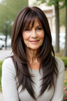 29+ Long Hairstyles for Older Women Over 50 15 Over 50 Brunette Hair Styles, Hair Extensions Older Women Over 50, Long Hair Styles For 50+ Women With Bangs, Long Hairstyles With Bangs Over 40, Medium To Long Haircut With Layers, Straight Hair Over 50, Hairstyles With Layers And Bangs, Long Hairstyles With Layers And Bangs, Medium Length Brown Hair With Layers