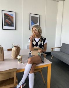 White Knee Socks Outfit, Knee High Socks Outfit, White Knee Socks, Thigh High Socks, Sports Blazer