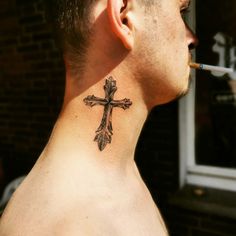 101 Best Neck Cross Tattoo Ideas That Will Blow Your Mind! Cross Neck Tattoo, Cross Tattoo Neck, Tattoo Front, Cactus Tattoos, Tattoos Dragon, Couple Tattoos Unique Meaningful, Tattoo Cross, Best Neck Tattoos, Side Neck Tattoo