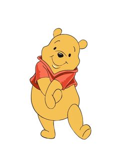 a winnie the pooh character holding onto a red scarf