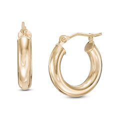 Always just the right touch, these hoop earrings are an everyday favorite. Crafted in warm 14K gold, each hoop measures 3.0 x 15.0mm. Polished to a bright shine, these earrings secure with latch backs. Zales Zales, 18k Gold Earrings, White Gold Earrings, Yellow Gold Earring, Accessories Jewelry Earrings, Star Earrings, Gold Studs, Gold Earrings Studs, Earring Backs