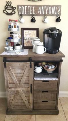 a coffee bar with some cups on it