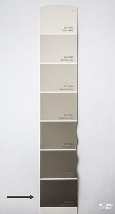 the paint colors are all different from gray to white, and each color has an arrow pointing