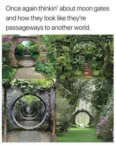 an image of the inside of a garden with text that reads, once again you can't think about moon gates and how they look like they're passaways to another world