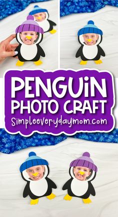 the penguin photo craft is made with paper and glue