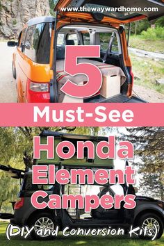 an orange and black golf cart with the words 5 must see honda element campers