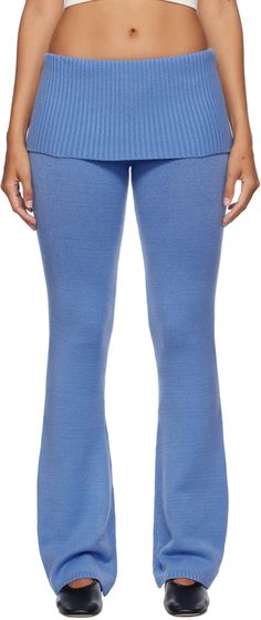 Flared knit acrylic-blend lounge pants. · Elasticized rib-knit foldover waistband · Rib-knit cuffs Supplier color: Blue moon Knitted Pants Pattern, Blue Sweatpants, Knit Ideas, Frankies Bikinis, Knit Bodysuit, Sleepwear & Loungewear, Knit Pants, Pants Pattern, Lounge Pants