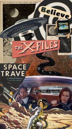 the x - files space travel collage is featured in this image with an old car