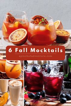 different types of cocktails and drinks with text overlay that reads 6 fall mocktails