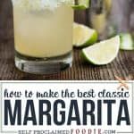 there is an advertisement for margarita with limes on the rim and in the background