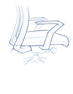 a line drawing of an office chair with armrests and arms extended to the side