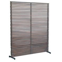 a brown wooden slatted screen on a white background