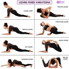 a woman doing yoga poses in different positions