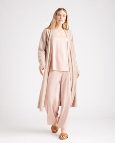 Lounge in luxury in the best cashmere robe around. Expertly crafted from the finest strands of 100% Grade Mongolian cashmere, it's exceptionally soft and warm. Elevate every morning, evening, and any time in between - without breaking the bank. Featured by Fast Company in "The best bathrobes of 2021"  | Quince | Women's Mongolian Cashmere Robe in Oatmeal, Size Small Soft Texture Cardigan For Loungewear, Elegant Cashmere Sweater Coat For Daywear, Spring Cashmere Sweater Coat For Daywear, Chic Long Loungewear Robe, Chic Long Robe For Loungewear, Elegant Long Cashmere Sweater Coat, Cozy Sleep Robe For Fall, Cozy Fall Sleep Robe, Cashmere Soft Knit Outerwear For Daywear