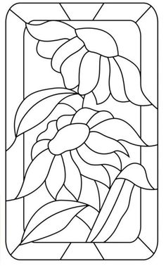 a stained glass window with leaves in the center and bottom panel, black and white