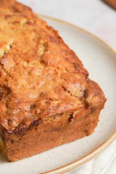 a piece of banana bread on a plate