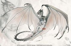 a drawing of a white dragon with wings spread out, sitting on its hind legs