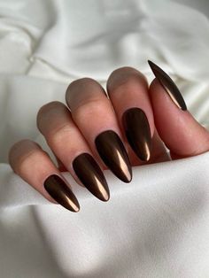 30 Dark Moody Vamp Nail Ideas Perfect For Fall Brown Nail, Chrome Nails Designs, Her Nails, Shiny Nails, Cat Eye Nails, Brown Nails, Stick On Nails, Chic Nails, Chrome Nails