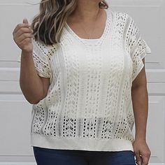 100% Acrylic Open Sleeve Off White Lace Up V-Neck Back Fits True To Size With A Relaxed Fit Measurements- S Length: 23 In. / Bust: 23.5 In. M Length: 24 In. / Bust: 24.5 In. L Length: 25 In. / Bust: 25.5 In Oversized Flannel, Maternity Blouse, Black Sleeveless Top, Open Sleeve, Tiger T Shirt, Performance Wear, Knit Tunic, Free People Sweater, Movie T Shirts