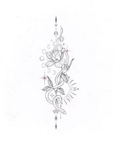 a tattoo design with flowers and stars on it