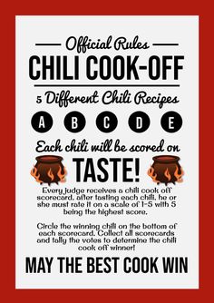 an advertisement for the chili cook - off, which is being advertised in red and white