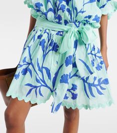 Floral cotton shirt dress in blue - Juliet Dunn | Mytheresa Summer Cotton Belted Dress For Daywear, Summer Cotton Belted Dress With Tie Waist, Spring Cotton Belted Shirt Dress, Cotton Belted Shirt Dress For Spring, Belted Cotton Shirt Dress For Spring, Spring Cotton Belted Dress, Cotton Belted Day Dresses, Daywear Cotton Belted Dress, Cotton Belted Dress For Daywear