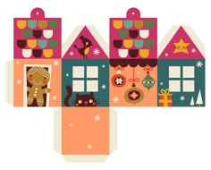 an origami cut out of a house with cats and christmas decorations on it