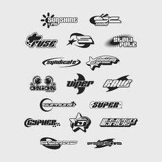 the logos for different sports teams are shown in black and white on a gray background