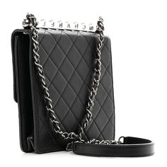 This is an authentic CHANEL Goatskin Quilted Chic Pearls Flap in Black. This stylish shoulder bag is crafted of diamond-quilted textured goatskin leather. The bag features leather threaded aged gold chain strap, transparent pearls with letters that spell the Chanel logo aligned at the top, and a flap with a ruthenium CC turn lock. This opens to a silver leather interior with patch pockets. Cc Card, Chanel Crossbody, Quilting Frames, Chanel Tweed, Denim Quilt, Chanel Shoulder Bag, Chanel Logo, Stylish Shoulder Bag, Leather Thread