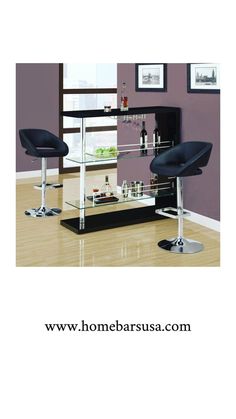 an advertisement for the home bar with two chairs and a table in front of it