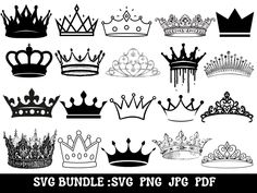 black and white crowns clipart set for silhouettes, photoshopping or printing