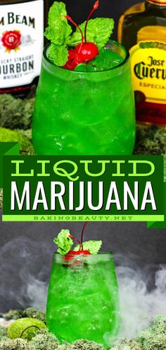 Don't miss out on this liquid marijuana cocktail! It's the perfect St. Patrick's Day drink recipe for your party. Not only is this easy St. Patrick's Day cocktail sweet, tangy, and full of fruity flavors, but it is also gorgeous  in green! Drinks You Cant Taste Alcohol, Best Liquor Drinks, Crazy Drinks Alcohol, Green Colored Alcoholic Drinks, Colored Drinks Alcohol, Easy Cheap Alcoholic Drinks, Green Drinks Alcohol Aesthetic, Mixed Party Drinks Alcohol, The Best Mixed Drinks