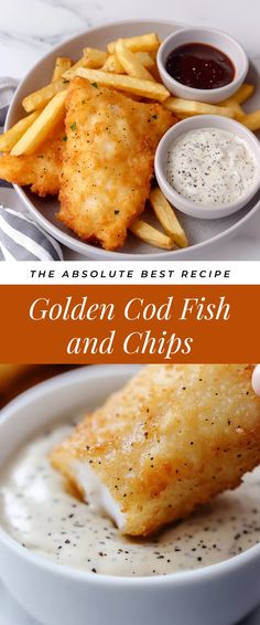 Image for Golden Cod Fish and Chips Cod Fish And Chips, How To Cook Cod, English Fish And Chips, Crispy Cod, Homemade Fish And Chips, Lunch Entrees, Recipes With Fish, Fish Batter, Fish Batter Recipe