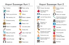 an airport scavenger hunt is shown in two separate sections, each with different symbols