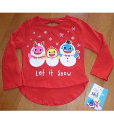 New With Tags-- Never Worn Toddler Girls Baby Shark "Let It Snow" Christmas T-Shirt Available Sizes-- 2t, 3t, 4t And 5t Color-- Red, White, Pink, Yellow, Blue Childs Long Sleeve Tshirt W Screenprinted Graphic *Light Glitter *Key Hole Back *Hi Low Hemline 100% Cotton R Machine Wash, Tumble Dry. Double-Needle Hem Bottom. Snow Christmas, Girls Tees, Christmas T Shirt, Baby Shark, Key Hole, Let It Snow, Christmas Tshirts, Toddler Girls, Nickelodeon