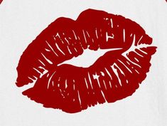 a red lipstick print on a white background