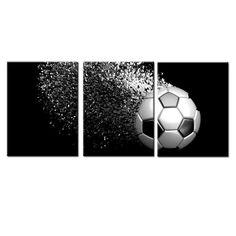 a soccer ball with spray coming out of it on a black and white background canvas wall art