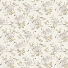 a wallpaper with swans and flowers on it