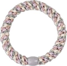 a pink and white rope bracelet with a beaded ball on the end of it