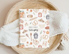 an open notebook with the words our family recipe written on it