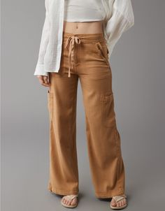 AE Dreamy Drape Linen-Blend Baggy Wide-Leg Cargo Pant Tie Design, Beach Pants, Cargo Pant, Cotton Pants, Straight Leg Pants, Bottoms Pants, Cargo Pants, Linen Blend, Wellness Design