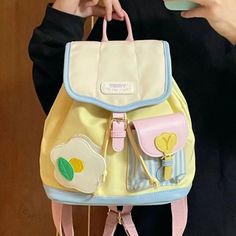 45586741100765 Yellow Kawaii Bag For Back To School, Cute Yellow Backpack For Students, Cute Yellow School Backpack, Yellow Harajuku Bag For Daily Use, Kawaii Nylon Backpack For Everyday Use, Kawaii Nylon Bags For Students, Cute Spring Backpack For Daily Use, White Harajuku Nylon Bags, Cute Yellow Student Bags