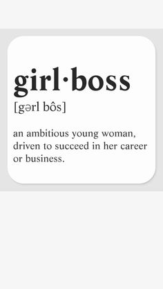 the definition of a girl boss square sticker is shown in black on a white background