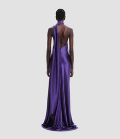 Purple Halter Dress, Drape Gowns, Purple Dresses, Naeem Khan, Halter Gown, Romantic Roses, Turks And Caicos Islands, Lead Time, Purple Dress