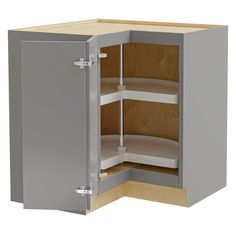 the corner cabinet is open and has no doors