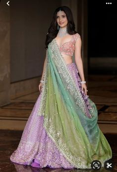 Purple Green Lehenga, Bridal Lehenga For Sangeet, Modern Traditional Indian Outfits, Indian Fashion 2024, Sangeet Outfit Bridal Indian Weddings, Lehnga Designs 2024, Haldi Dresses For Bride, Engagement Dress Ideas Indian, Bride Sangeet Outfit