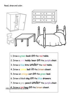 an image of bedroom furniture and bedding worksheet for children's room