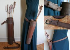 several pictures of different things made out of leathers and paper with arrows sticking out of them