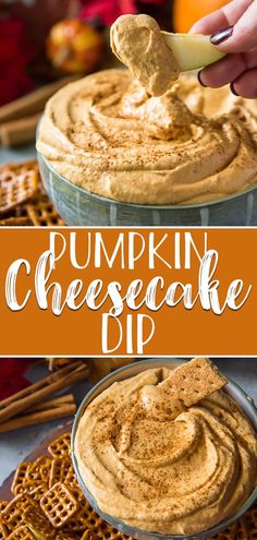 pumpkin cheesecake dip in a glass bowl